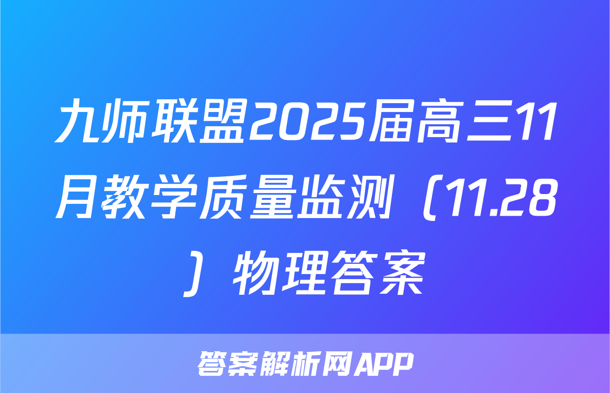九师联盟2025届高三11月教学质量监测（11.28）物理答案